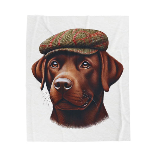Labrador Wearing a Tweed Flat Cap - Sherpa Blanket
