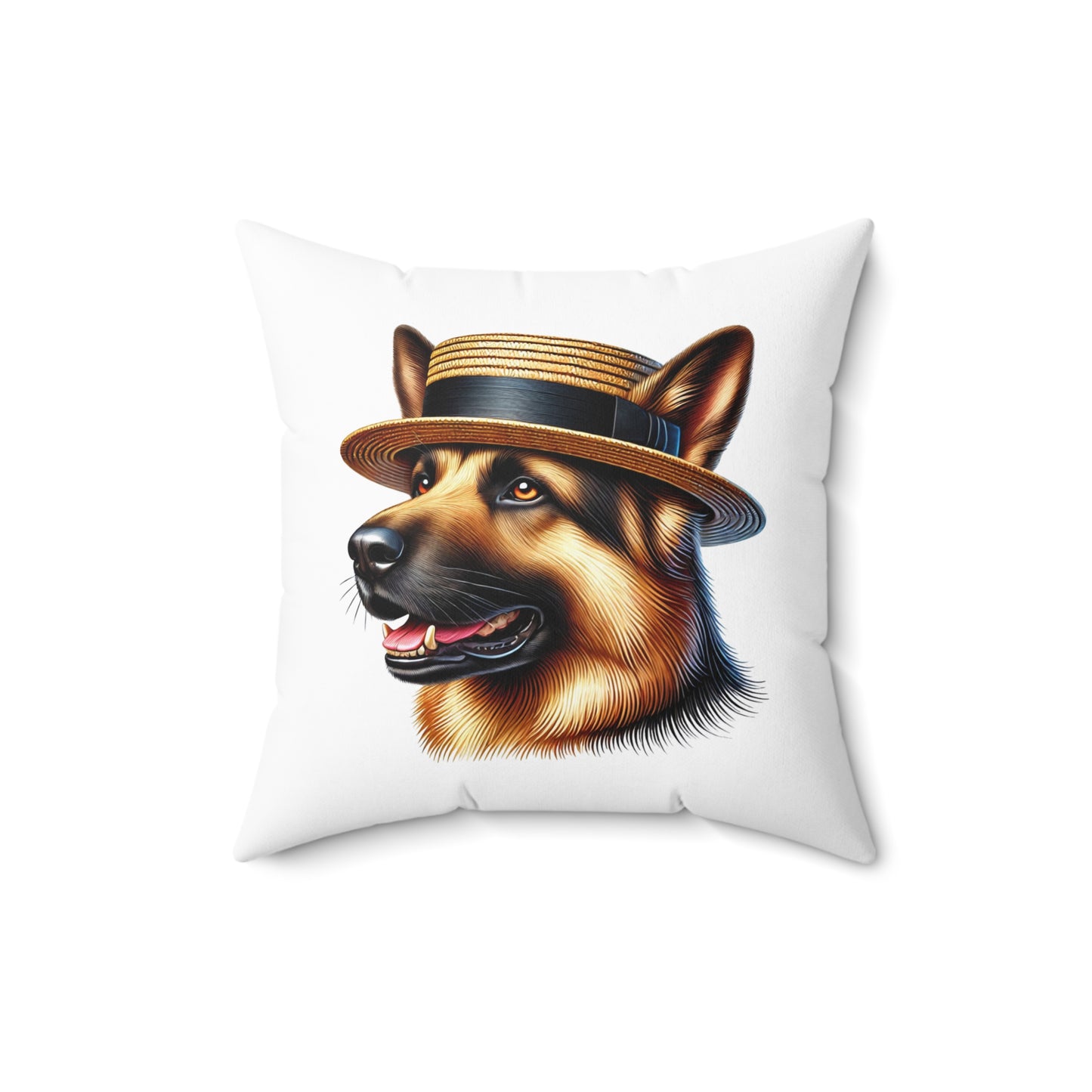 German Shepherd Wearing a Boater Hat - Throw Pillow
