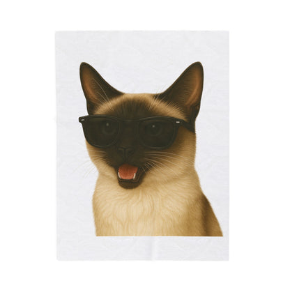 Siamese Cat Wearing Sunglasses - Sherpa Blanket