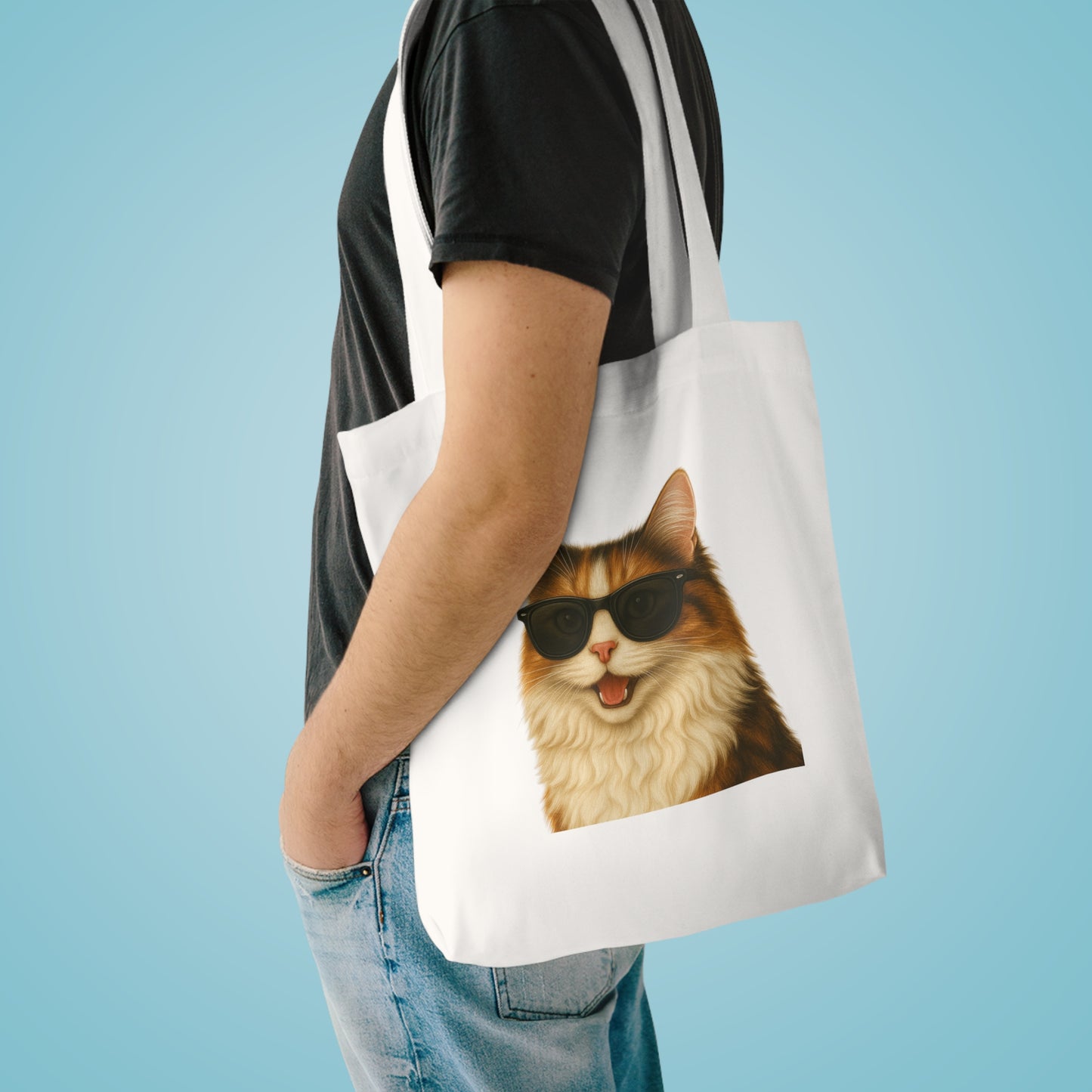 Calico Cat Wearing Sunglasses Cotton Tote Bag