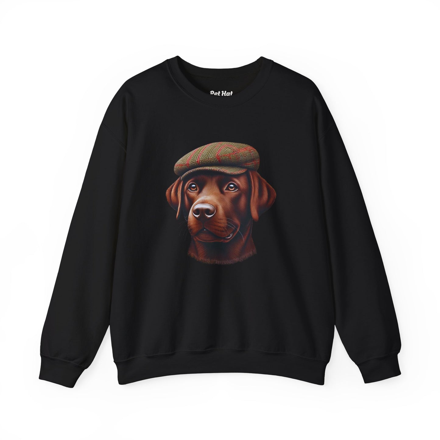 Brown Labrador Wearing Tweed Flat Cap- Adult Crewneck Sweatshirt - Too Cute Pets