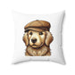 Golden Retriever Wearing a Newsboy Cap - Throw Pillow