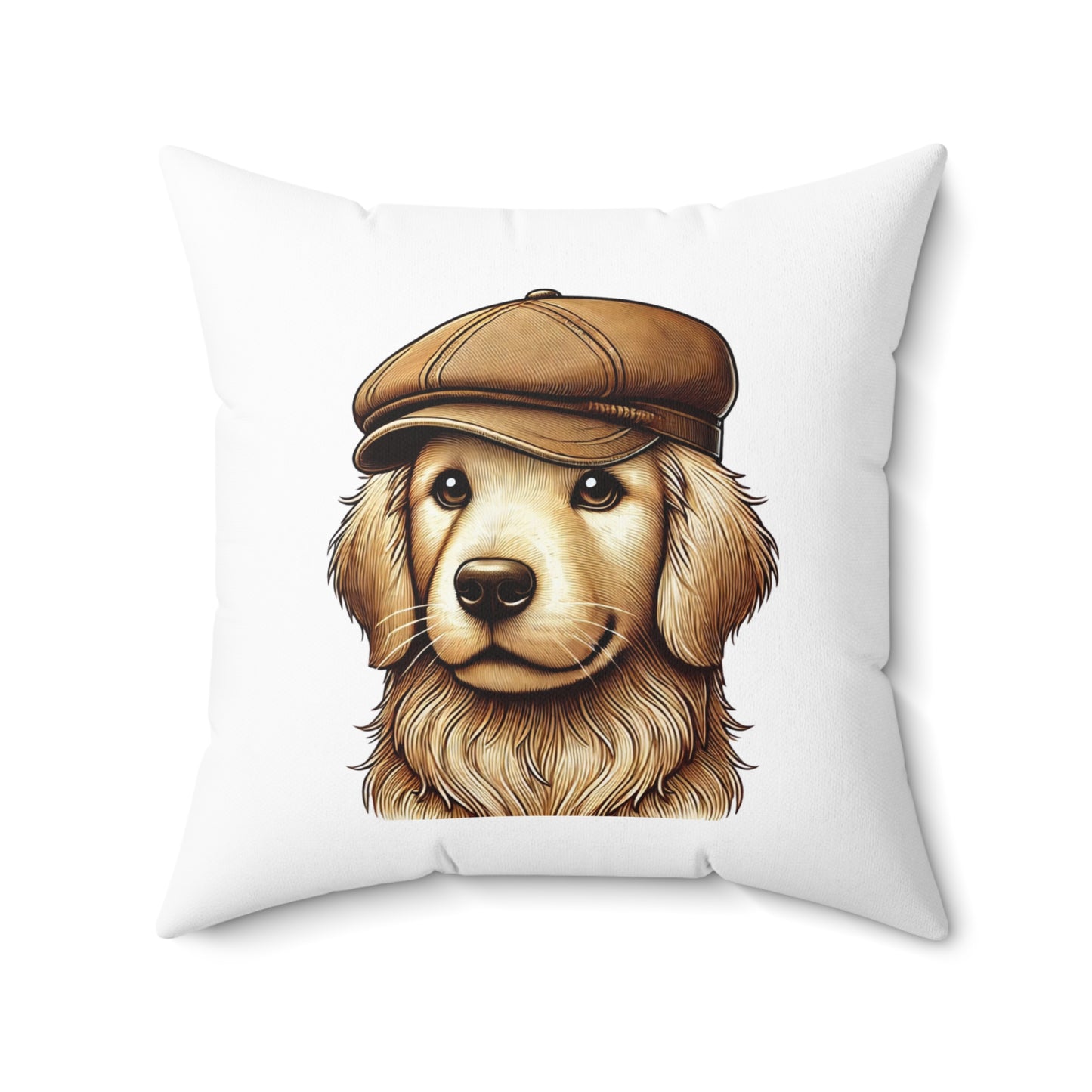 Golden Retriever Wearing a Newsboy Cap - Throw Pillow