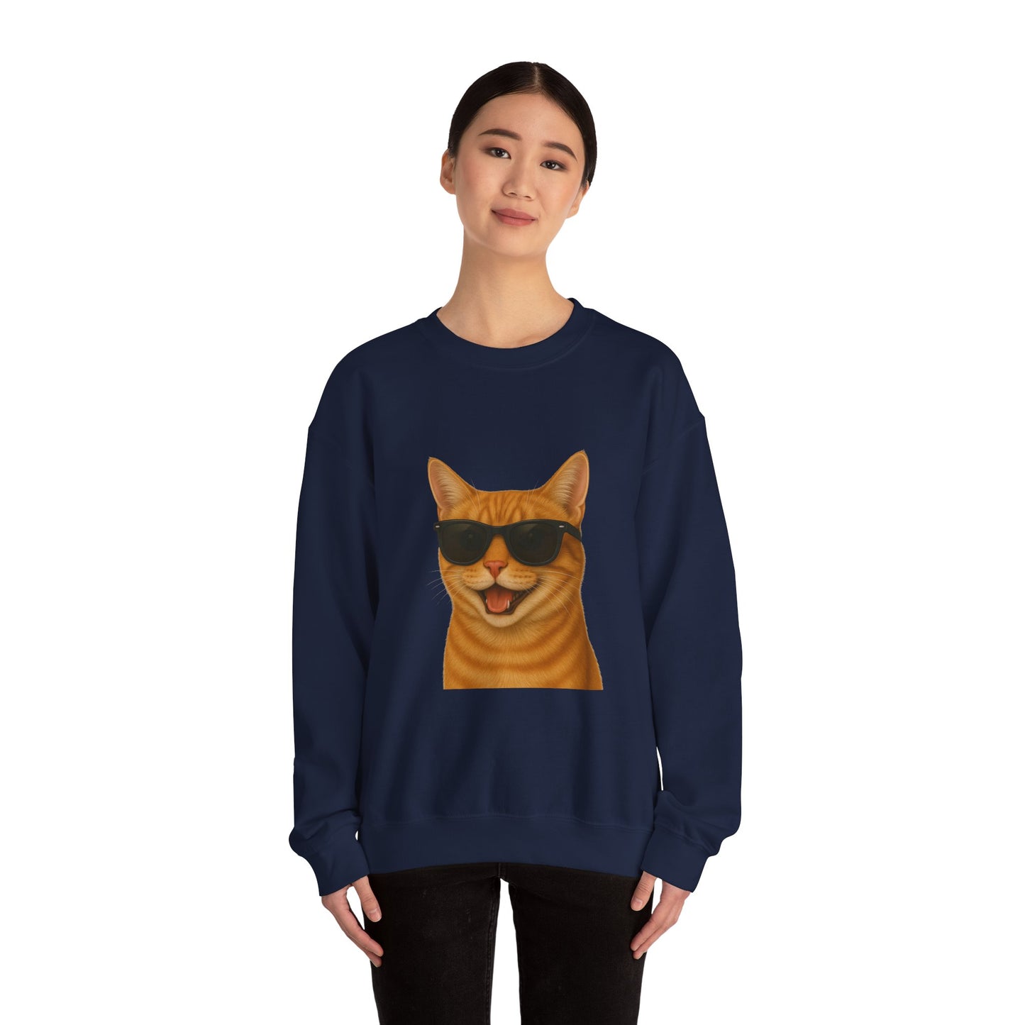 Orange Tabby Cat Wearing Sunglasses - Adult Crewneck Sweatshirt