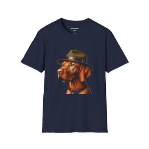 Dashing Vizsla Wearing A Campaign Hat- Adult T-Shirt - Too Cute Pets