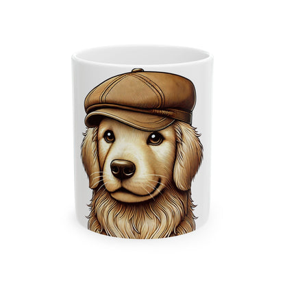 Golden Retriever Wearing a Newsboy Cap - Ceramic Mug