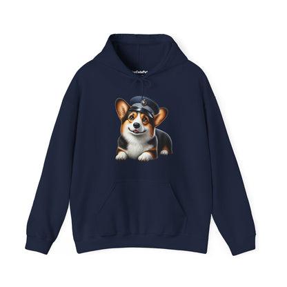 Cute Corgi Wearing A Train Conductors Hat - Adult Hoodie - Too Cute Pets
