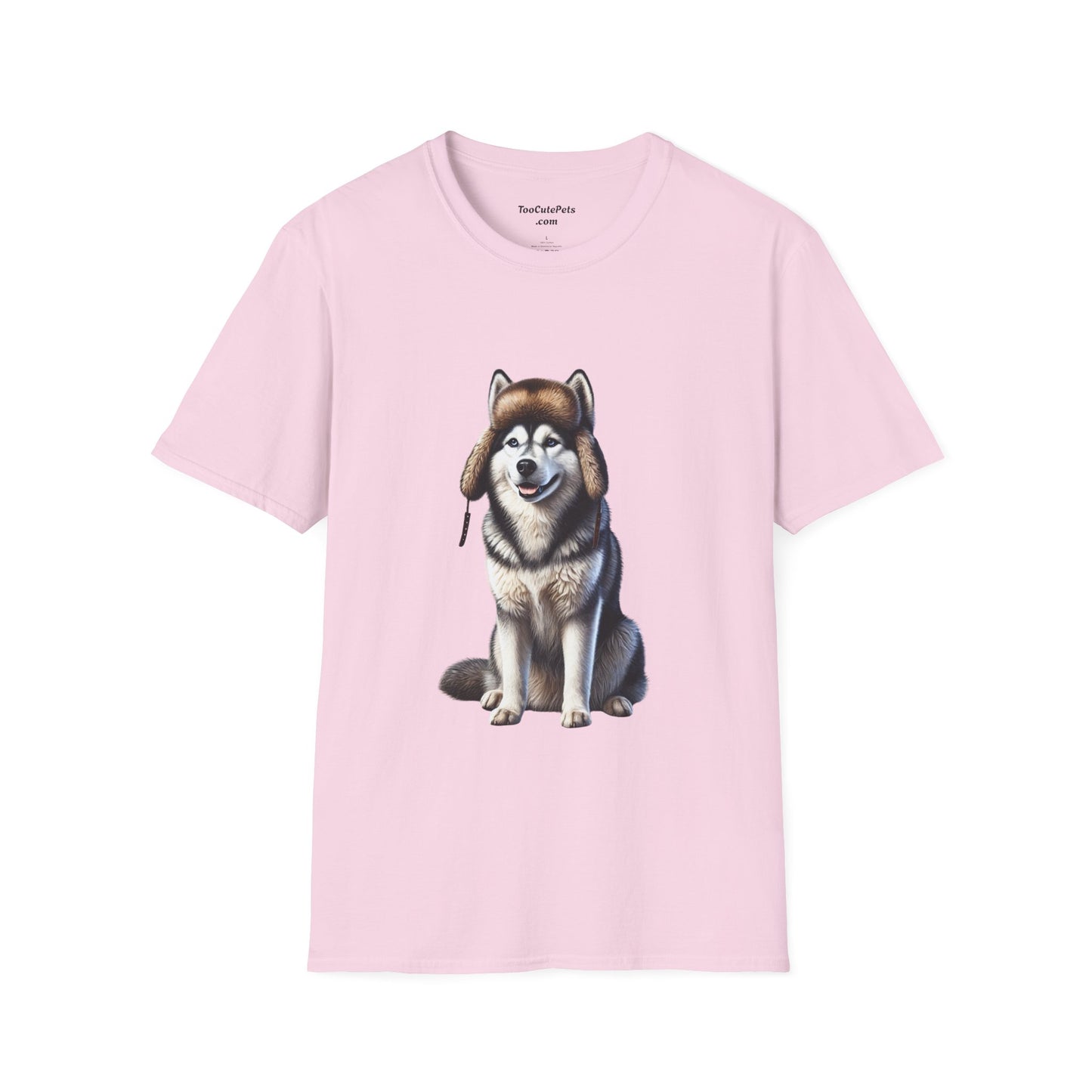 Husky Wearing A Fur Trappers hat- Adult T-Shirt - Too Cute Pets
