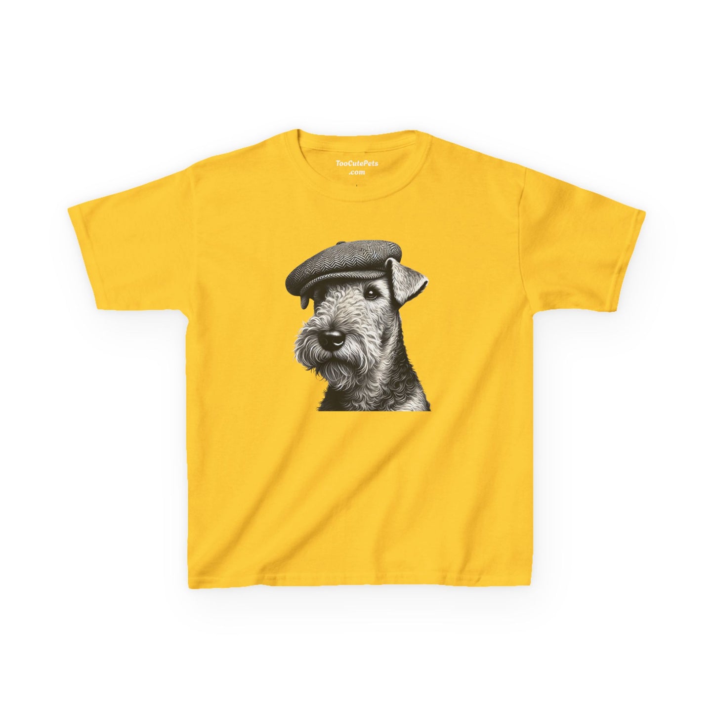 Airedale Terrier Wearing Tweed Flat Cap (Black & White)-  Youth T-Shirt  - Too Cute Pets