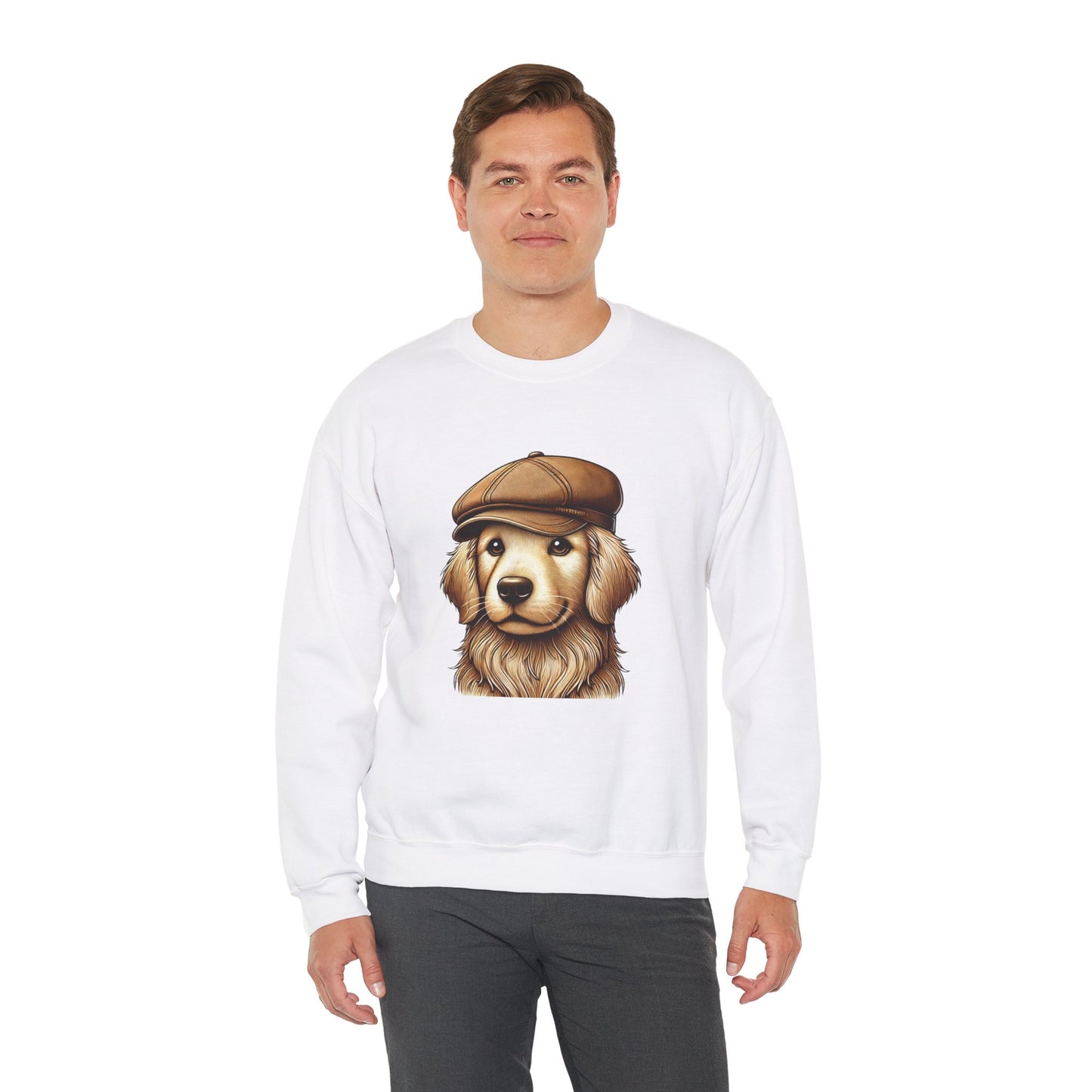 Golden Retriever In Newsboy Hat - Adult Crewneck Sweatshirt - Too Cute Pets