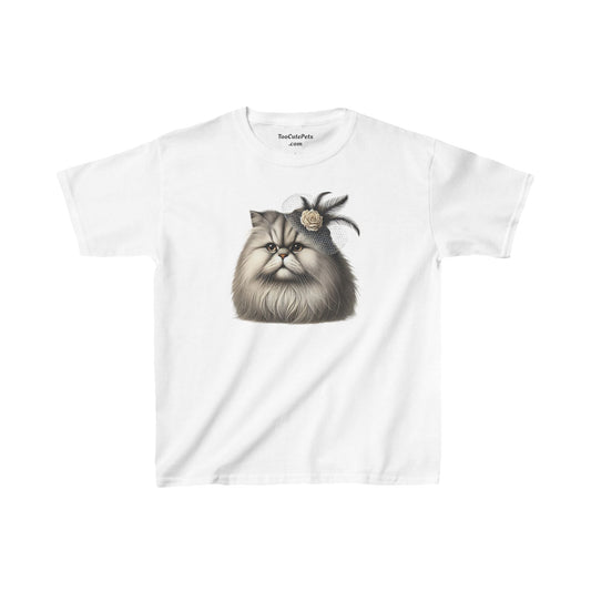 Persian Cat Wearing Fascinator Hat Youth T-Shirt - Too Cute Pets
