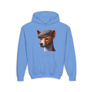 Basenji With Tweed Flat Cap - Hooded Youth Sweatshirt - Too Cute Pets