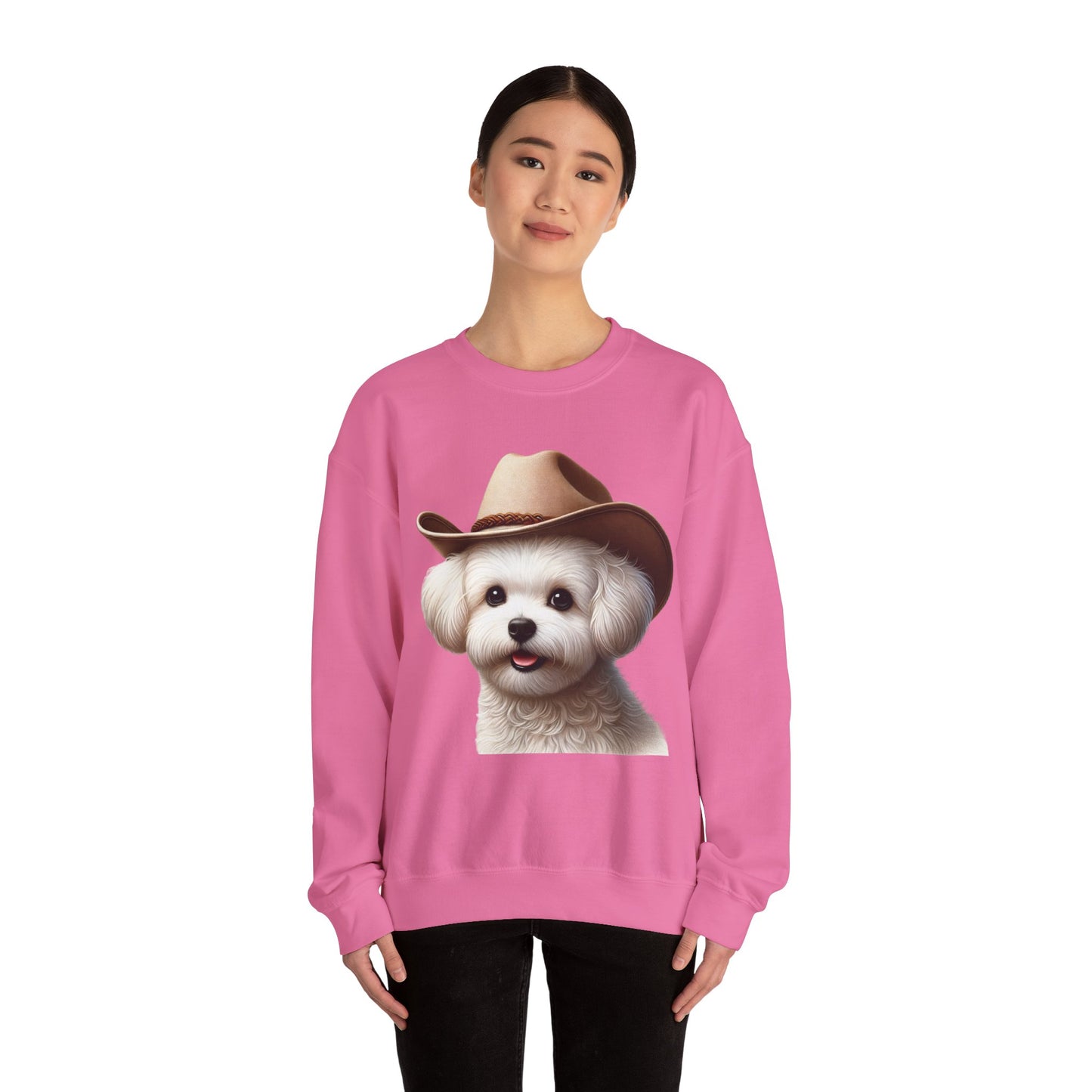 Cute Maltese Wearing A Cowgirl Hat- Adult Crewneck Sweatshirt - Too Cute Pets