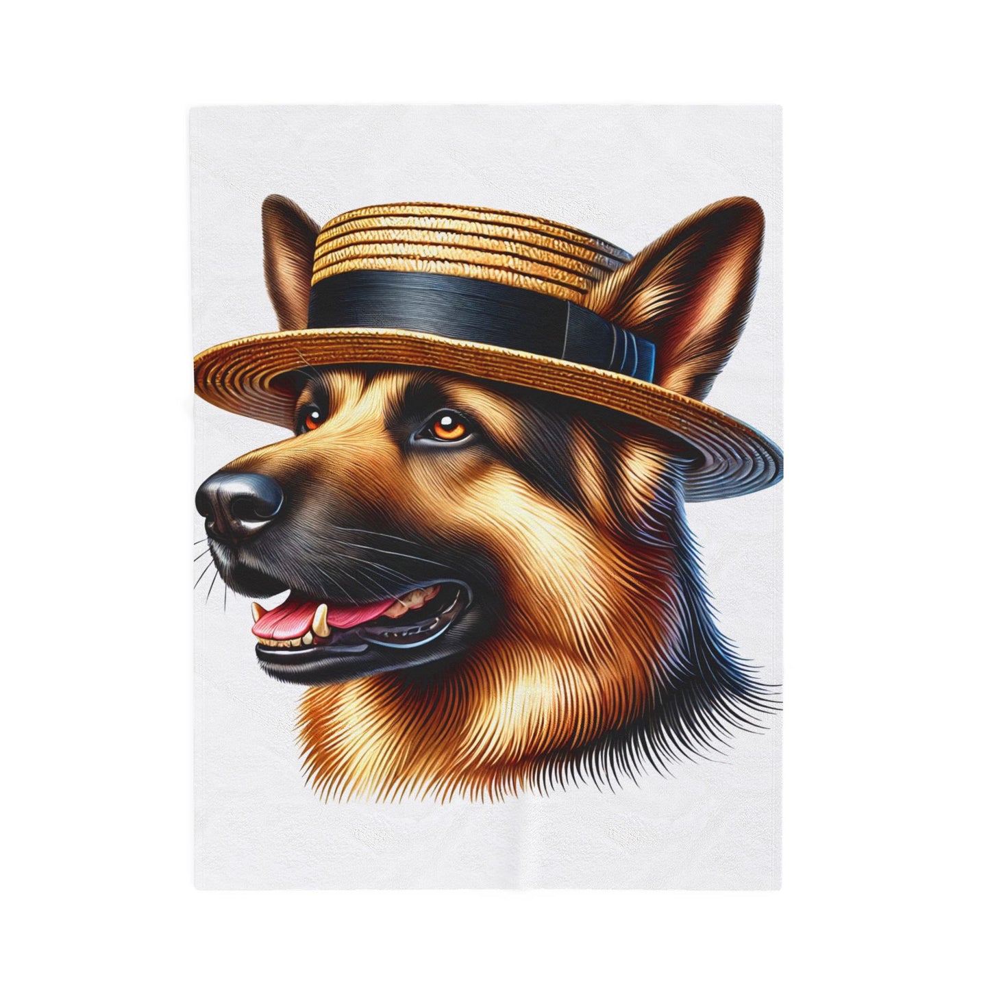 German Shepherd Wearing a Boater Hat - Sherpa Blanket