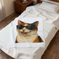 Calico Shorthair Cat Wearing Sunglasses - Sherpa Blanket