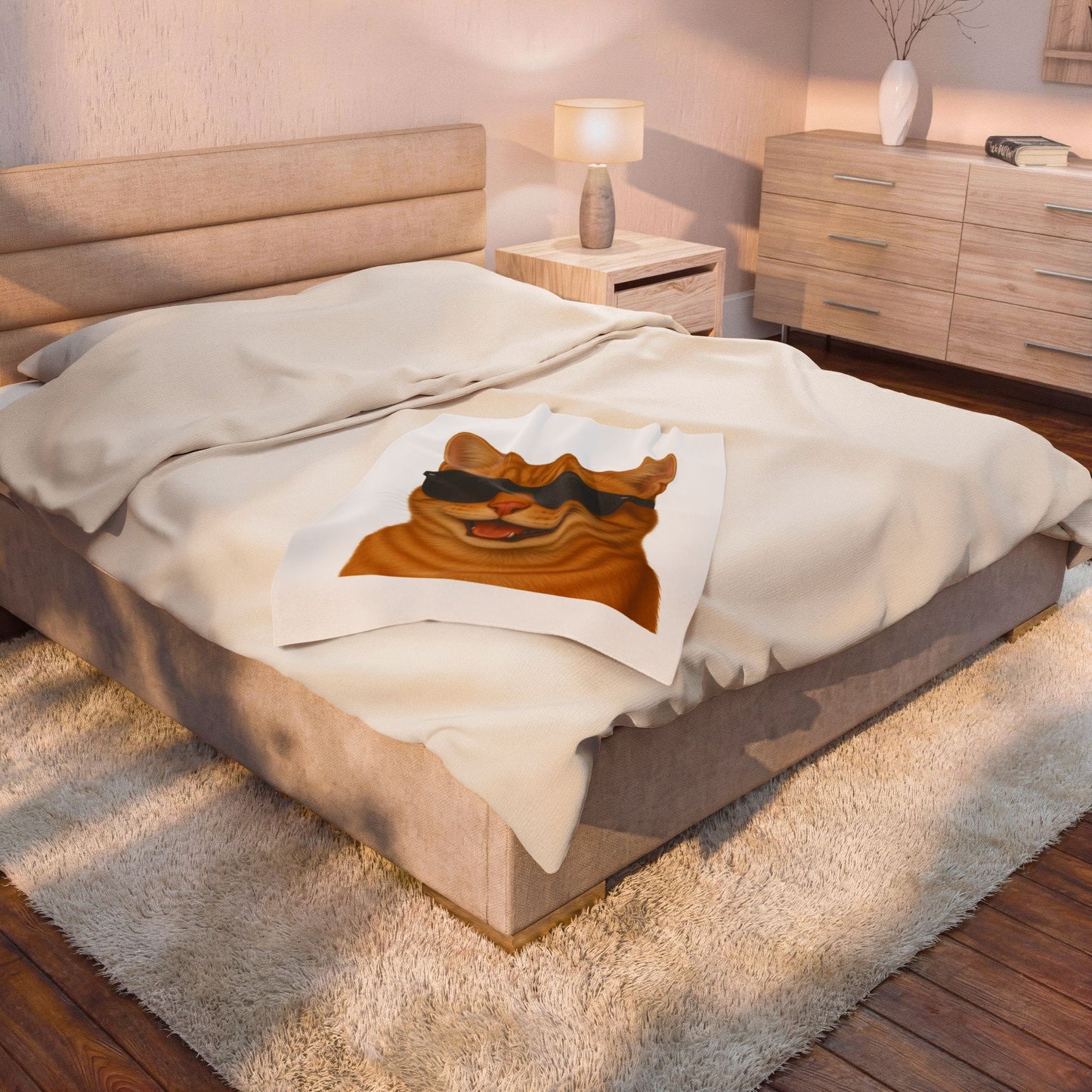 Orange Tabby Cat Wearing Sunglasses - Sherpa Blanket
