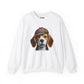 Smiling Beagle Wearing Deerstalker Hat - Adult Crewneck Sweatshirt - Too Cute Pets