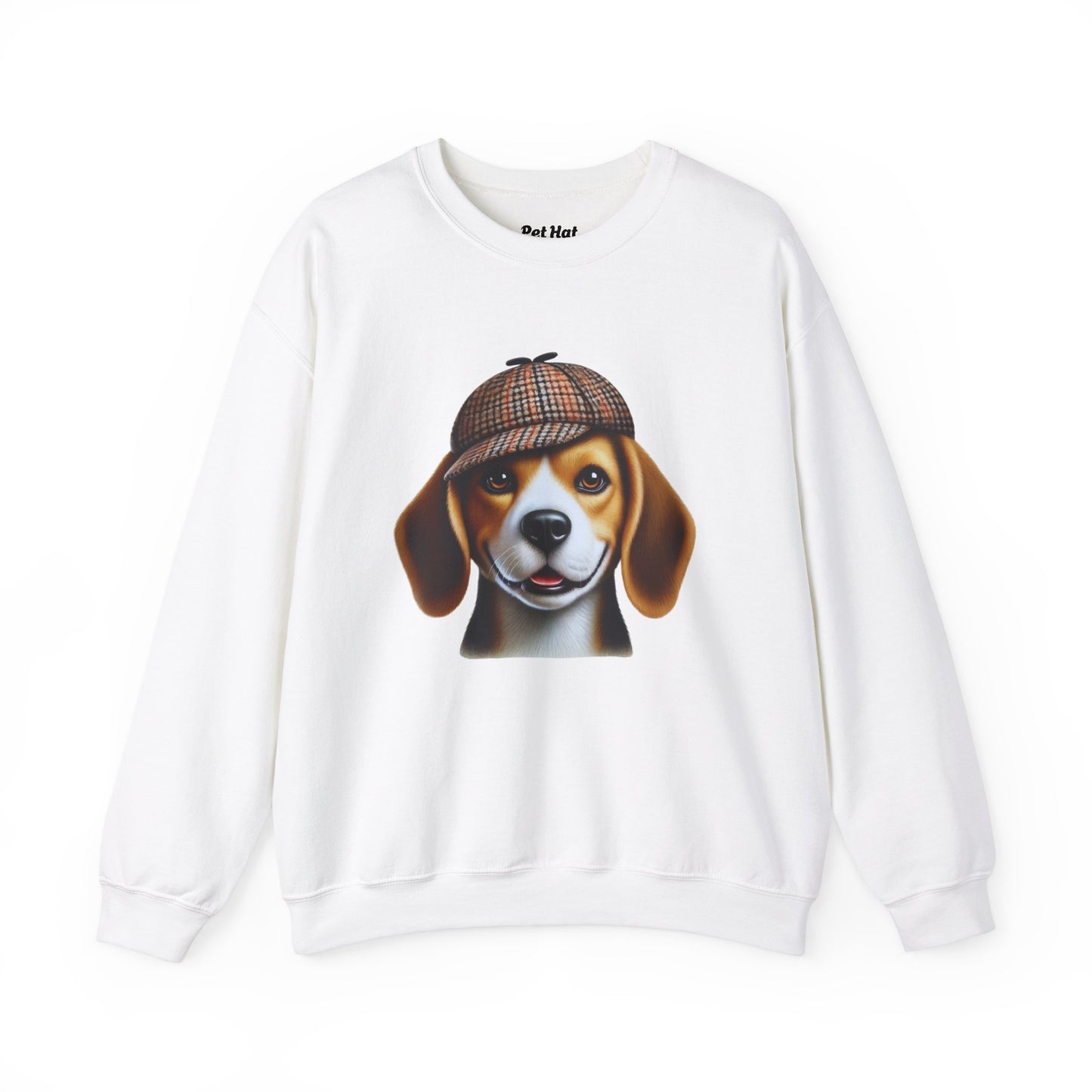 Smiling Beagle Wearing Deerstalker Hat - Adult Crewneck Sweatshirt - Too Cute Pets