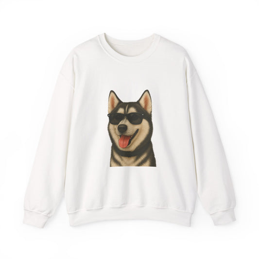 Siberian Husky Wearing Sunglasses - Adult Crewneck Sweatshirt