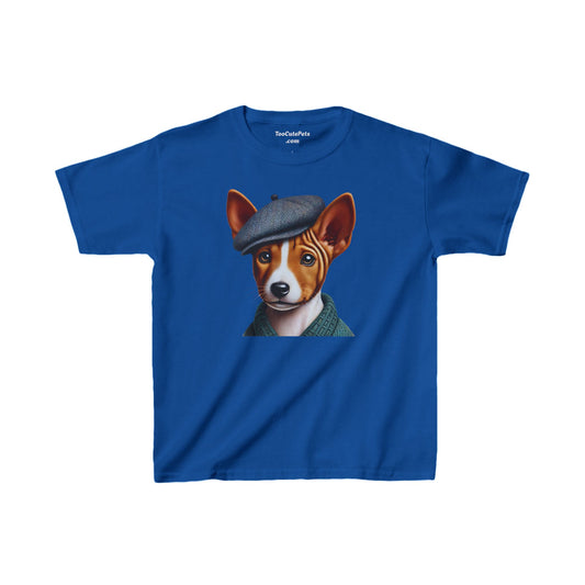 Basenji Pup With Tweed Flat Cap Youth T-Shirt - Too Cute Pets