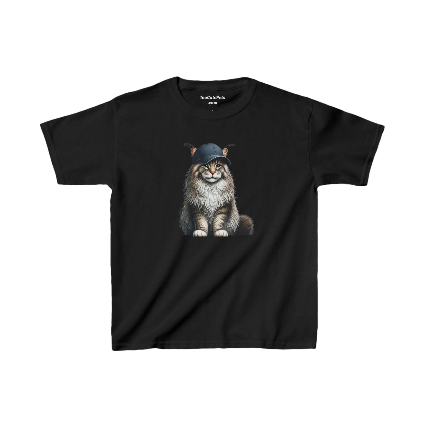 Maine Coon Cat Wearing Baseball Cap - Youth T-Shirt - Too Cute Pets