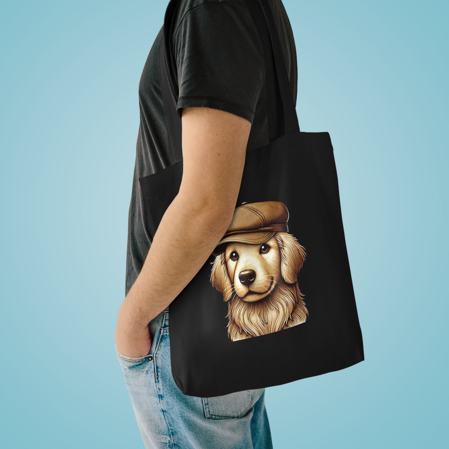 Golden Retriever Wearing a Newsboy Cap - Cotton Tote Bag