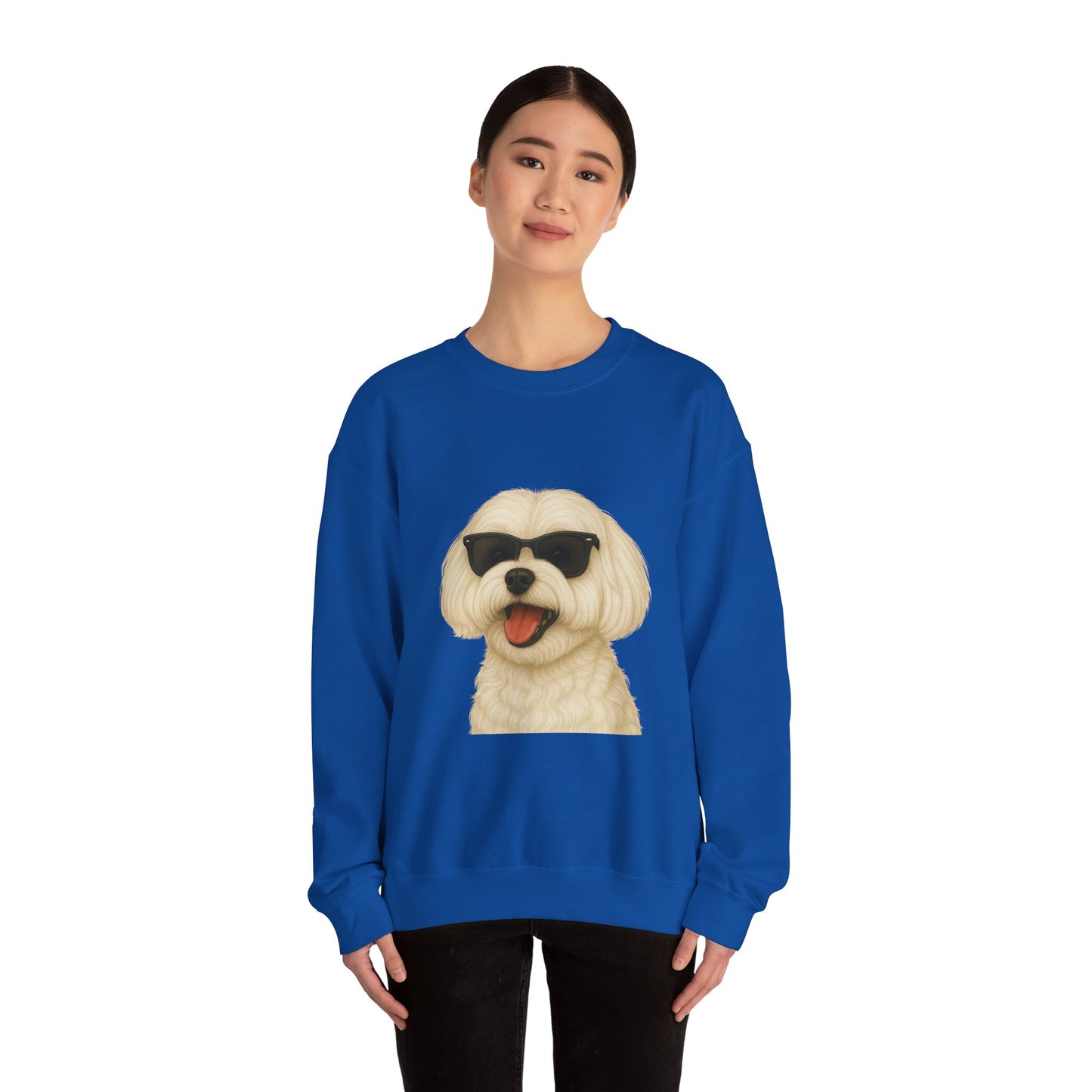 Maltese Wearing Sunglasses - Adult Crewneck Sweatshirt