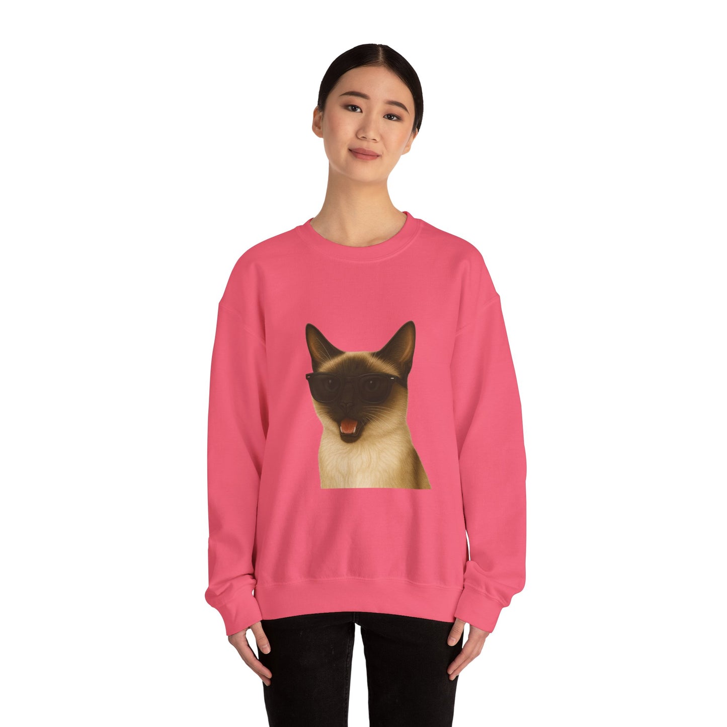 Siamese Cat Wearing Sunglasses - Adult Crewneck Sweatshirt