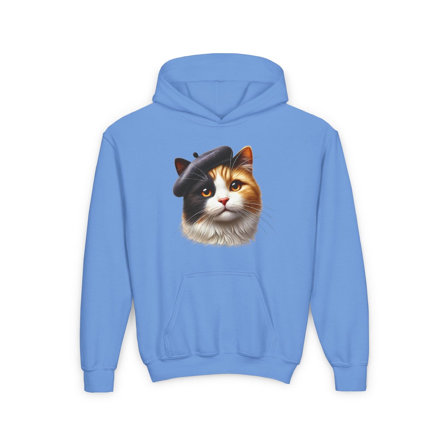 Calico Cat Wearing A Beret Youth Hoodie - Too Cute Pets