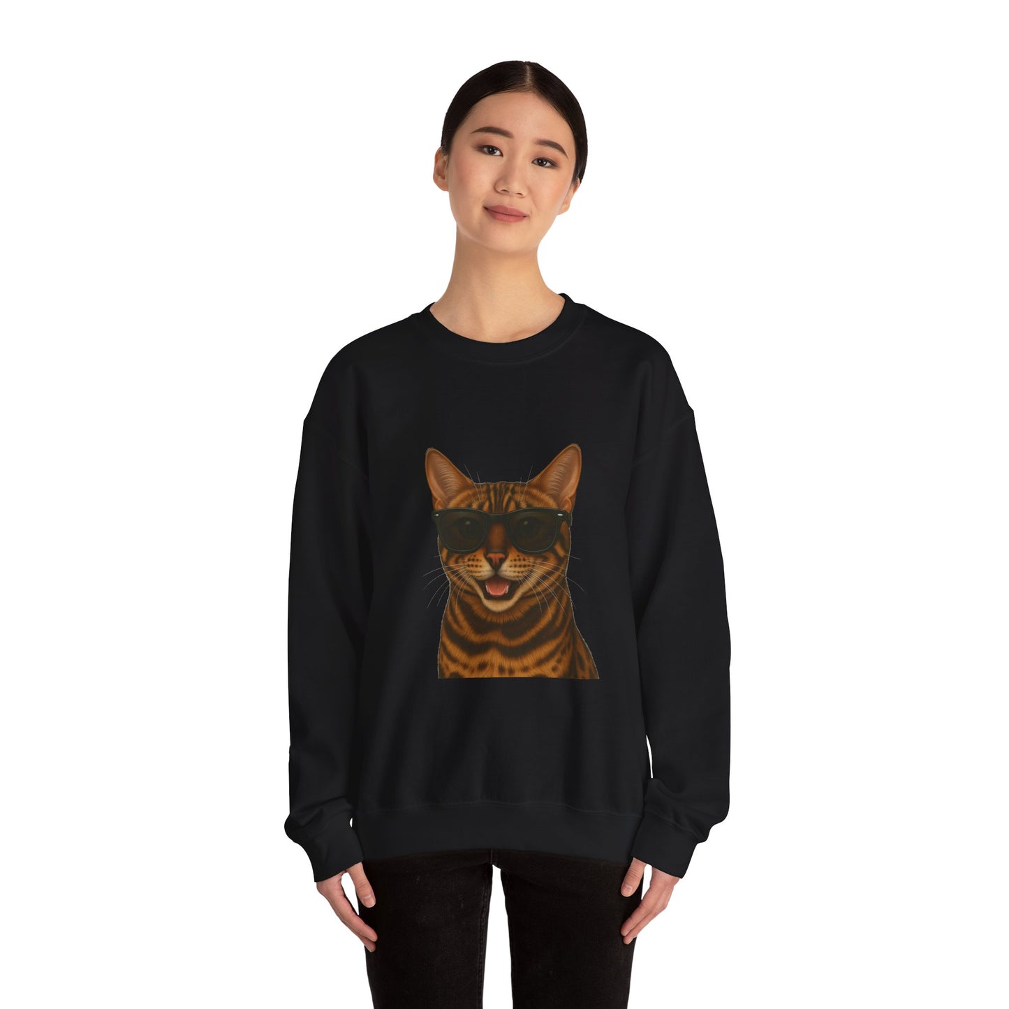 Bengal Cat Wearing Sunglasses - Adult Crewneck Sweatshirt