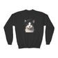 Tuxedo Cat Wearing A Beret - Youth Crewneck Sweatshirt - Too Cute Pets