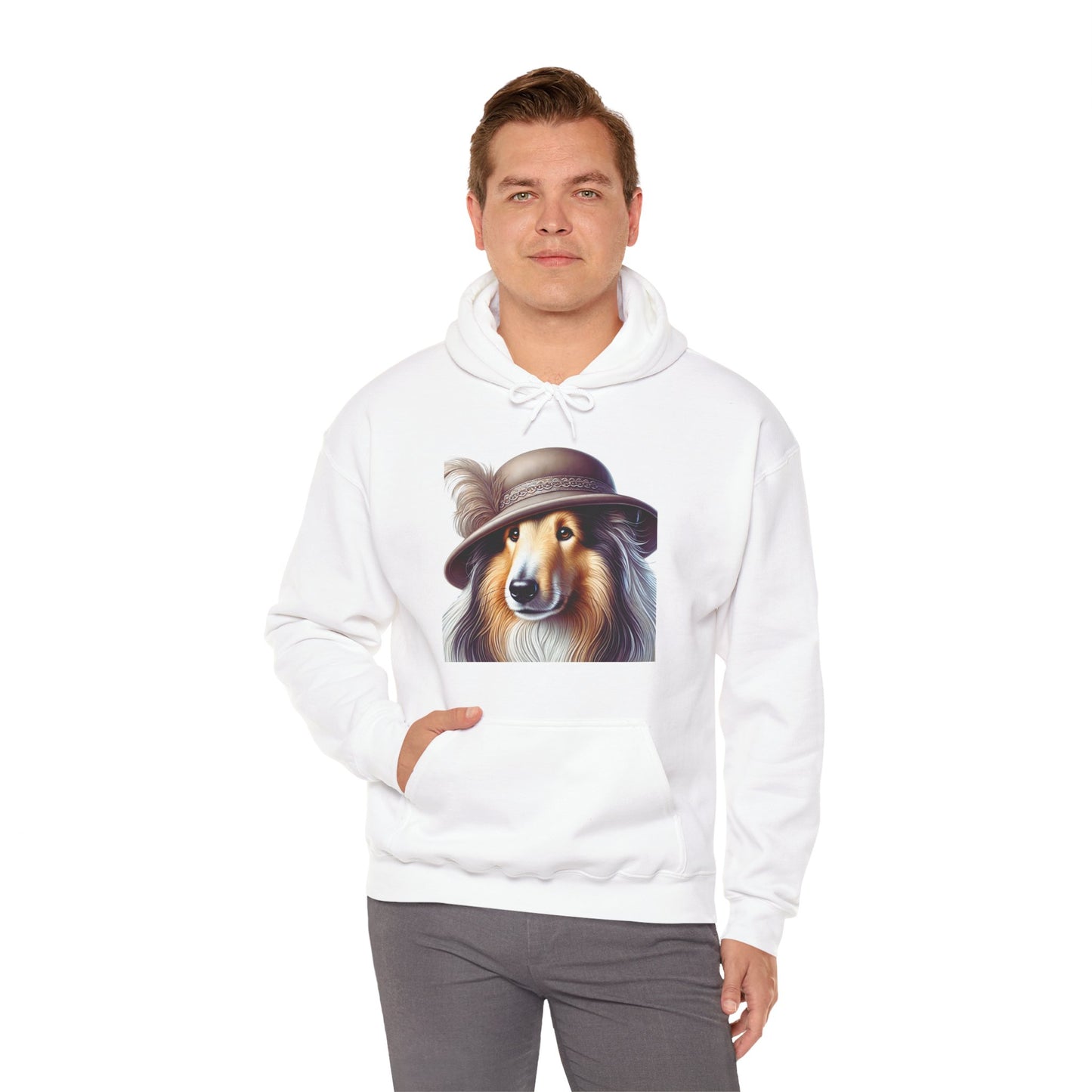Collie Wearing Cloche Hat - Adult Hoodie - Too Cute Pets
