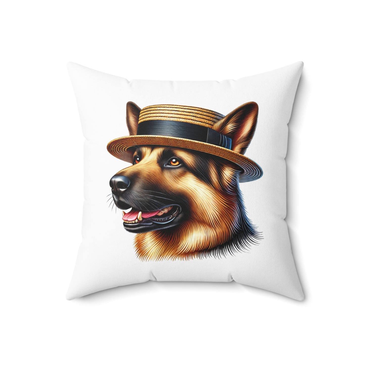 German Shepherd Wearing a Boater Hat - Throw Pillow