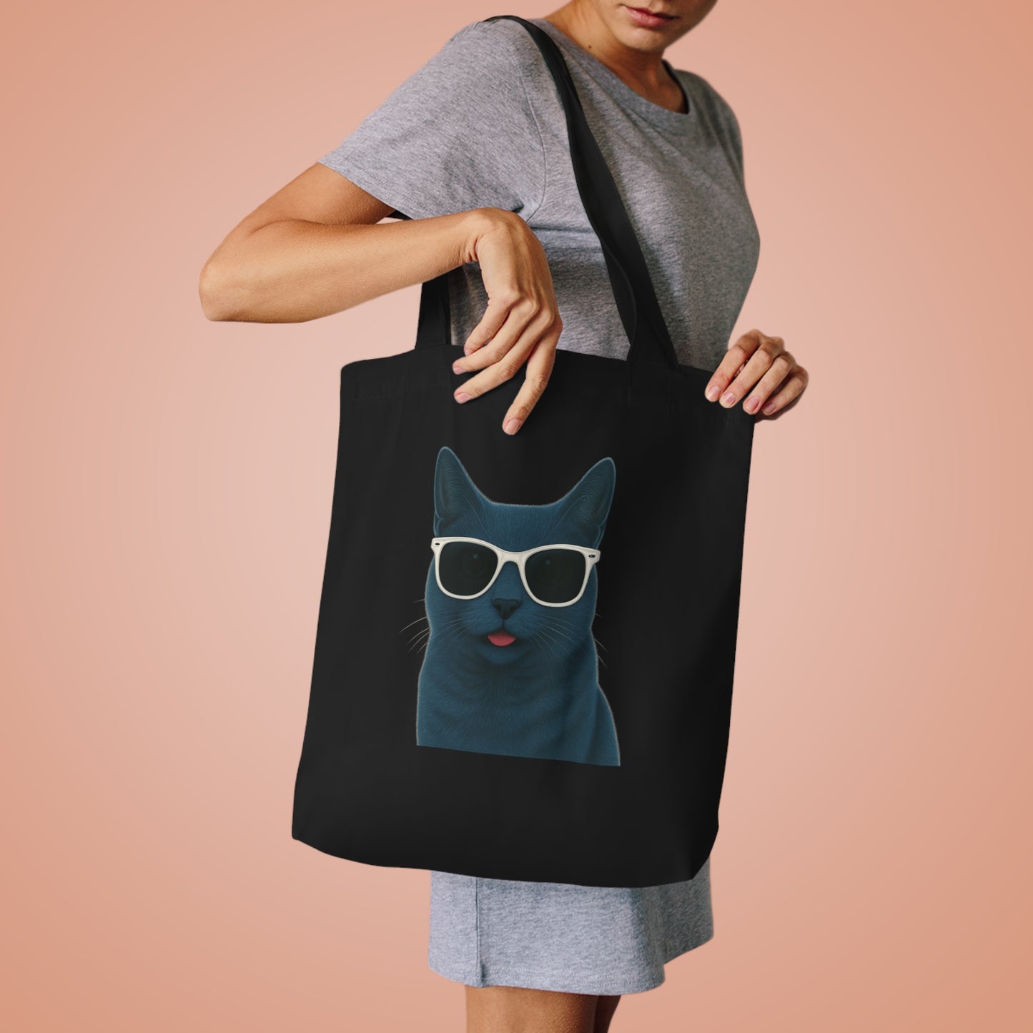 Russian Blue Cat Wearing Sunglasses Cotton Tote Bag