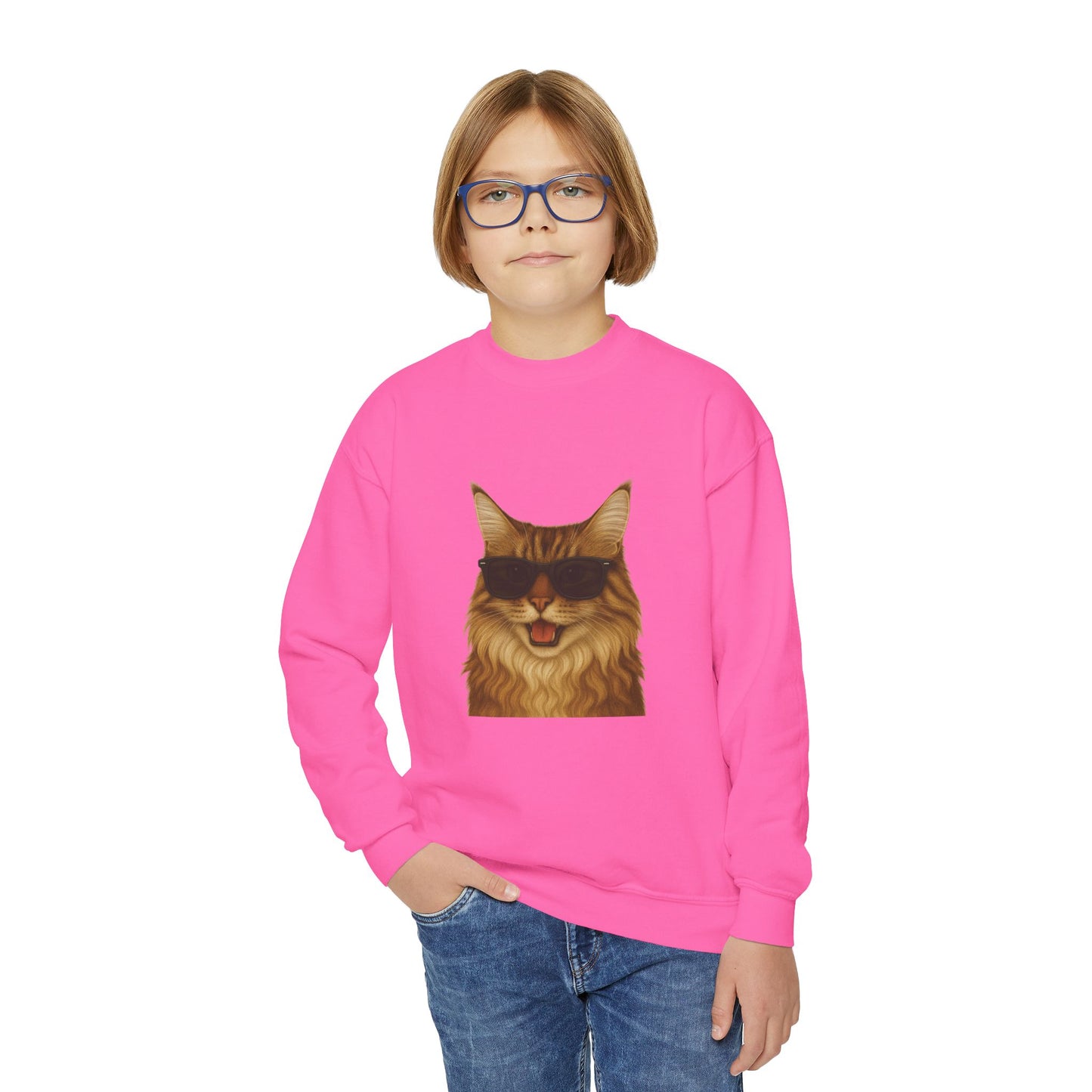 Maine Coon Cat Wearing Sunglasses - Youth Sweatshirt