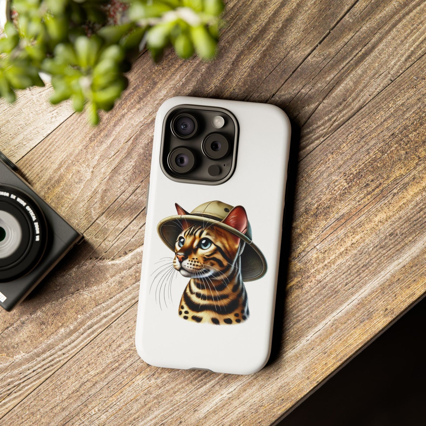 Bengal Cat Wearing a Safari Hat - Tough Phone Case