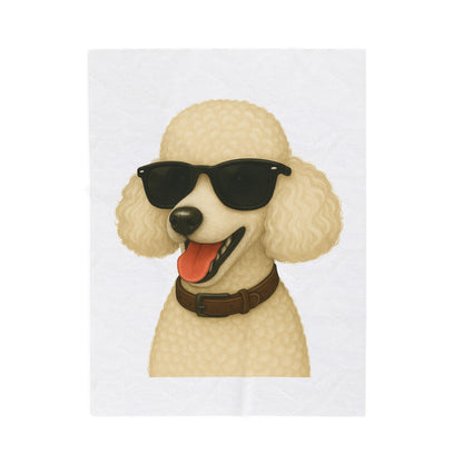 White Poodle Wearing Sunglasses - Sherpa Blanket