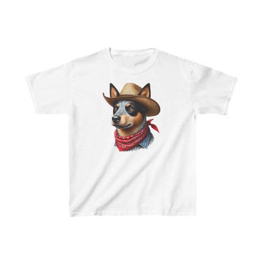 Cattle Dog Wearing A Bandana & Straw Hat Youth T-Shirt - Too Cute Pets