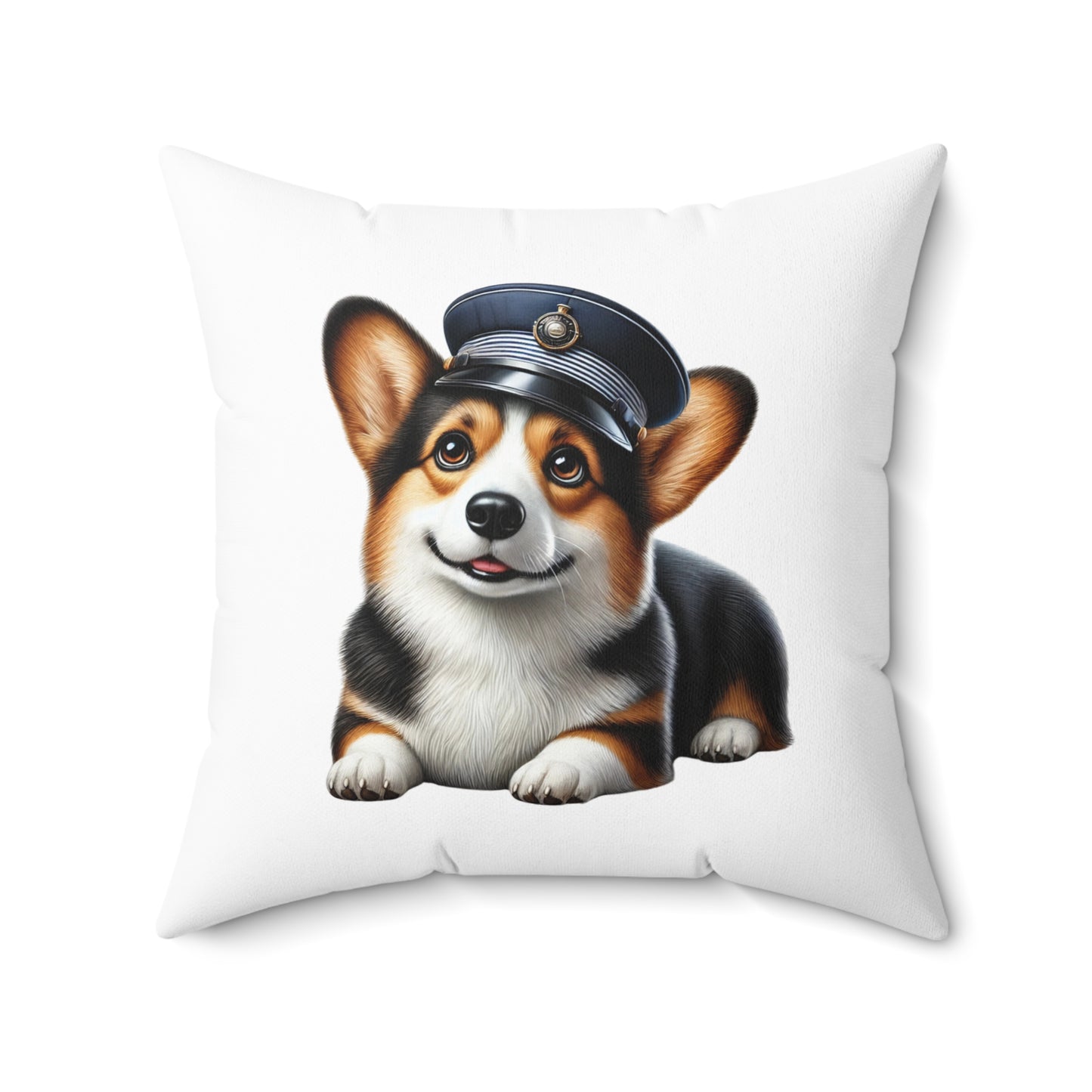 Corgi Wearing a Conductor's Hat - Throw Pillow