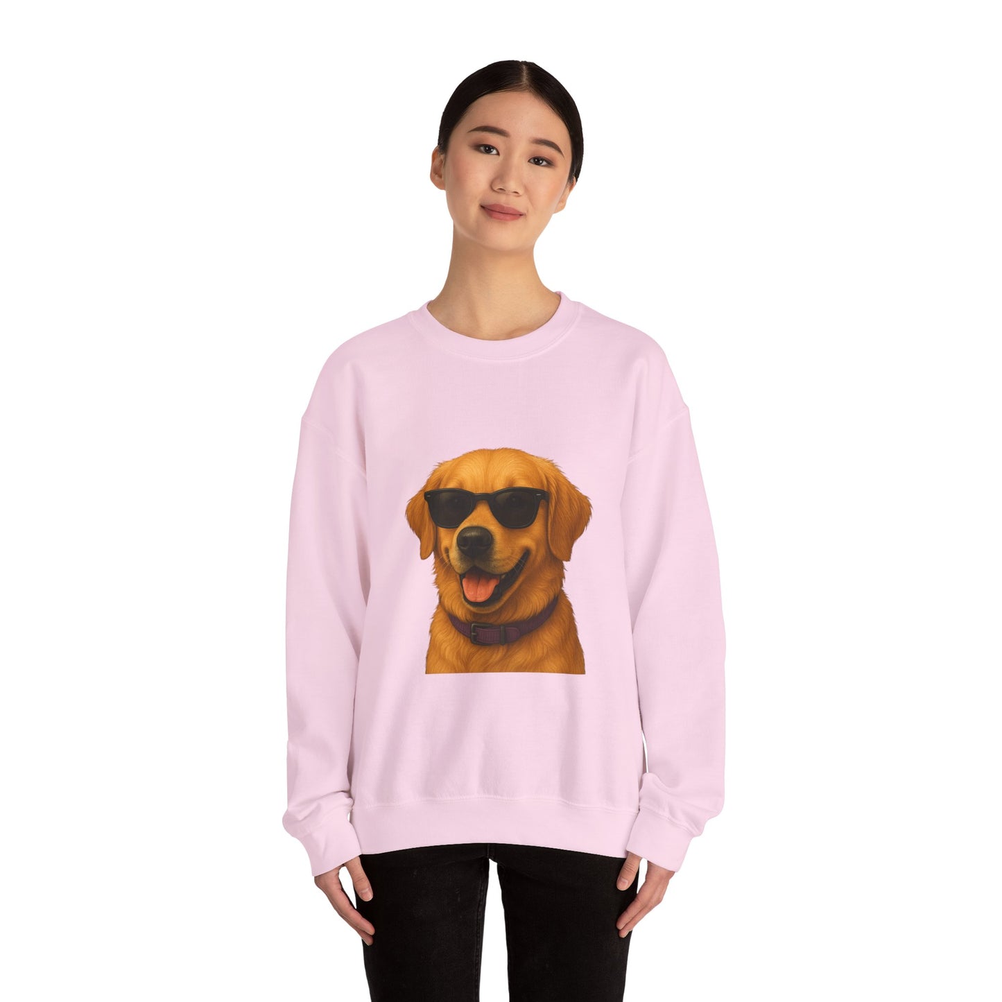 Golden Retriever Wearing Sunglasses - Adult Crewneck Sweatshirt