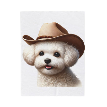 Maltese Wearing a Cowgirl Hat - Sherpa Blanket