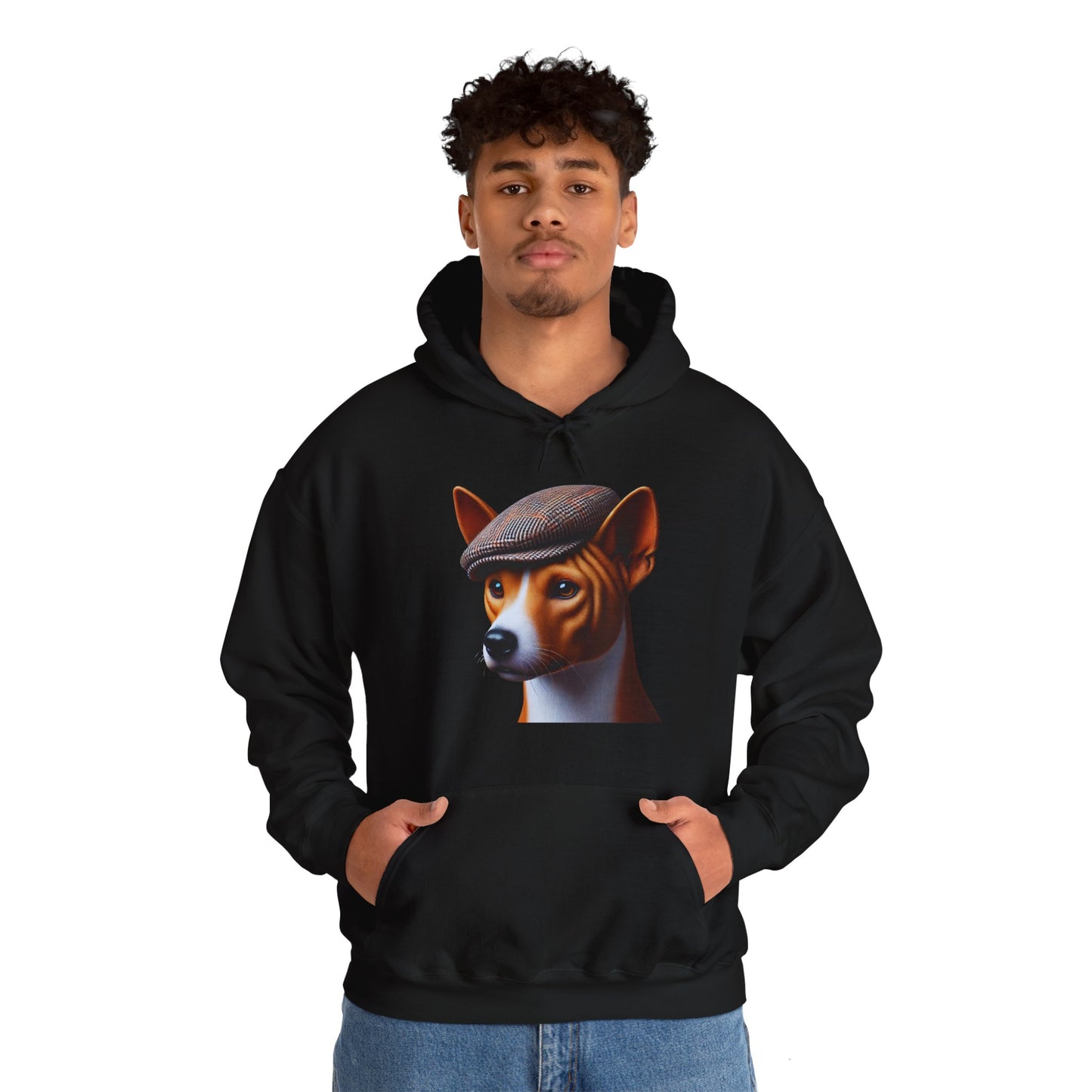 Basenji Wearing Tweed Flat Cap - Adult Hoodie - Too Cute Pets
