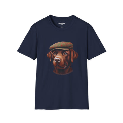 Brown Labrador Wearing Tweed Flat Cap - Adult T-Shirt - Too Cute Pets