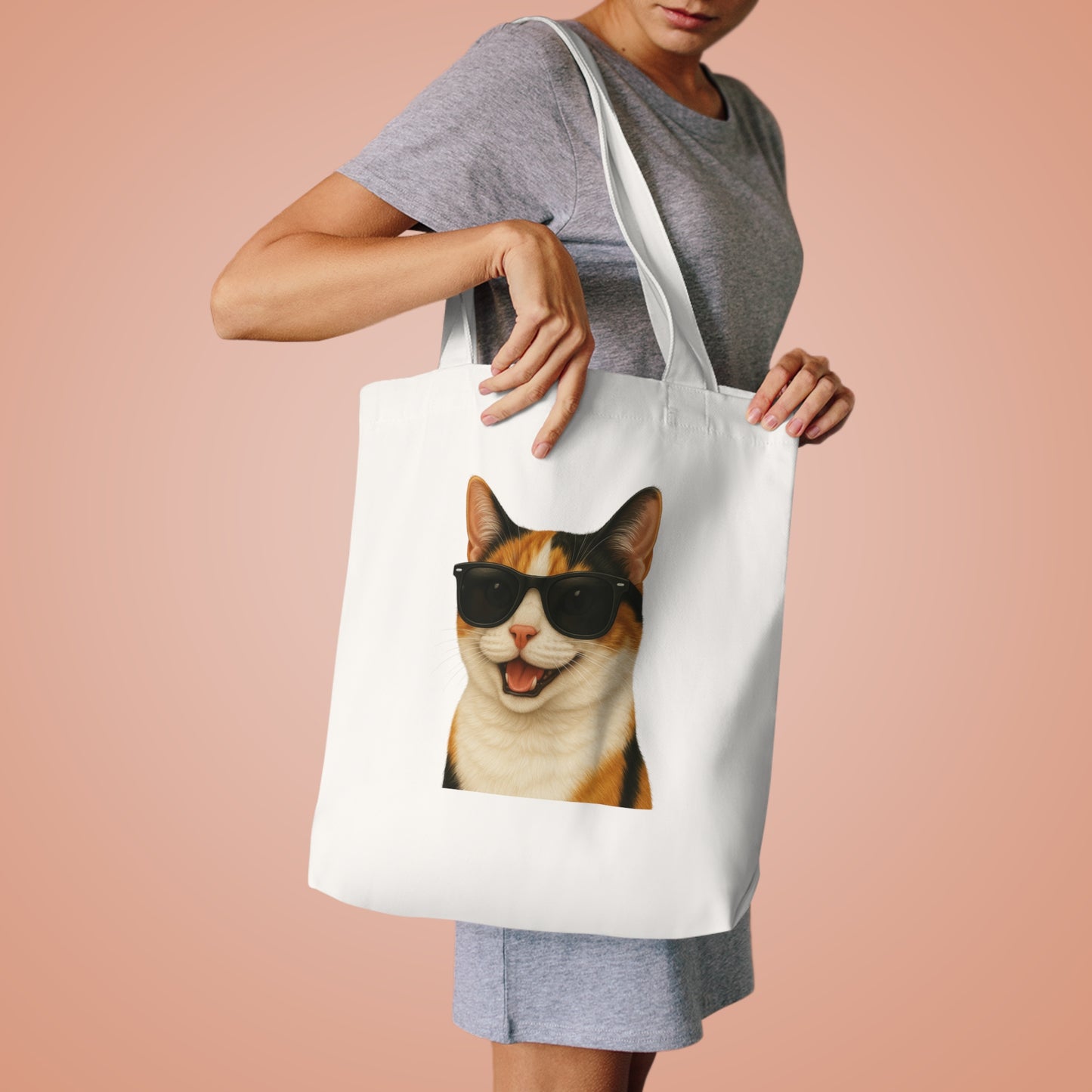 Calico Shorthair Cat Wearing Sunglasses Cotton Tote Bag