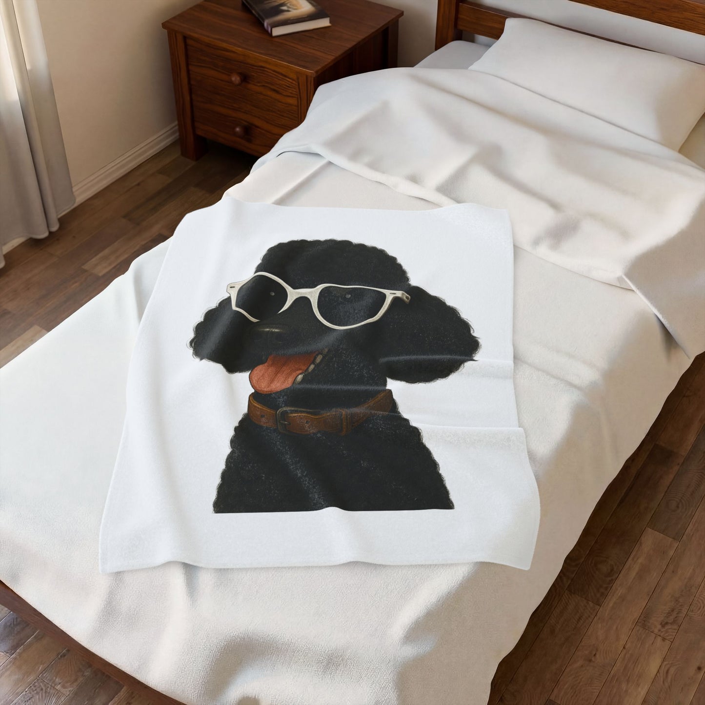 Black Poodle Wearing Sunglasses - Sherpa Blanket