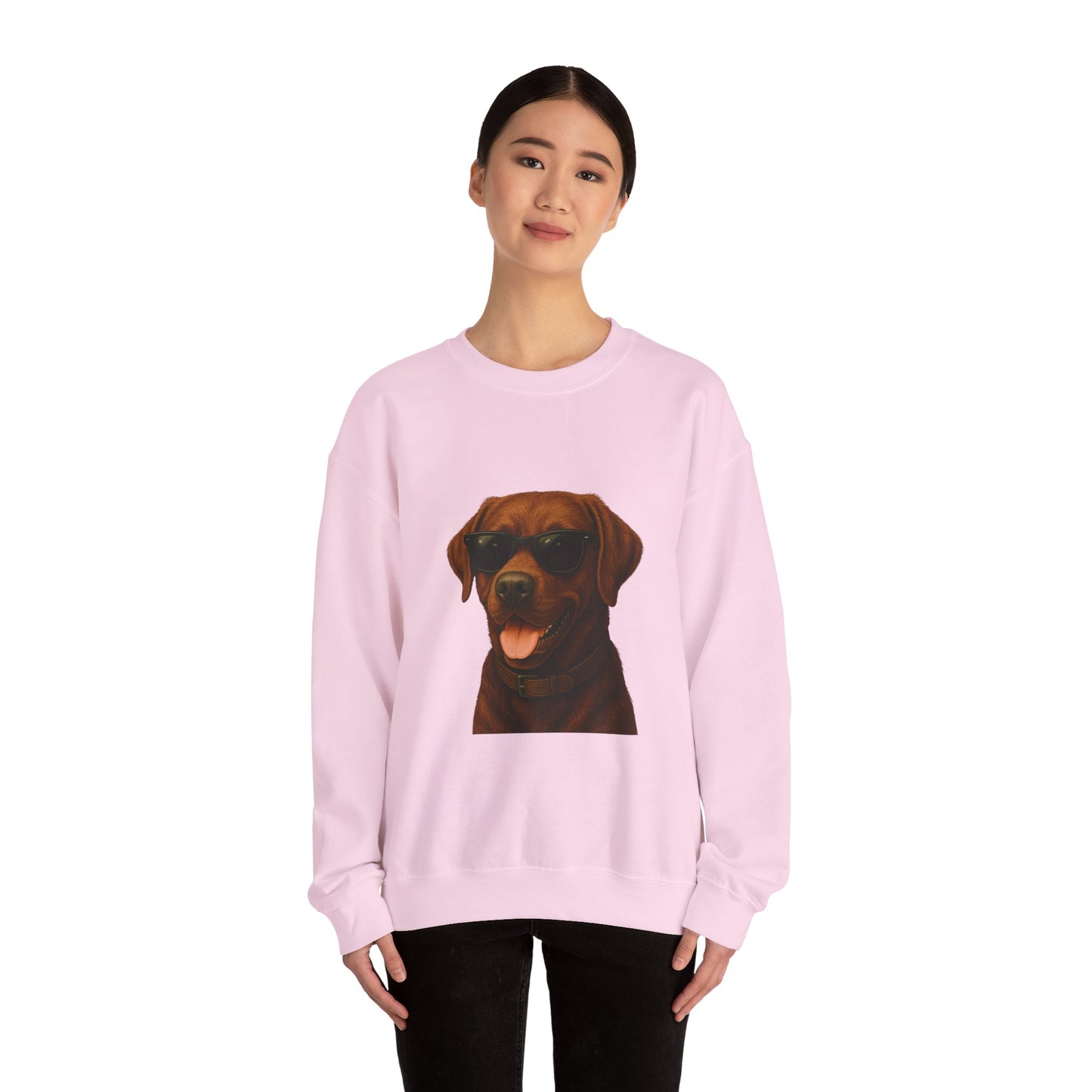 Brown Labrador Retriever Wearing Sunglasses - Adult Crewneck Sweatshirt