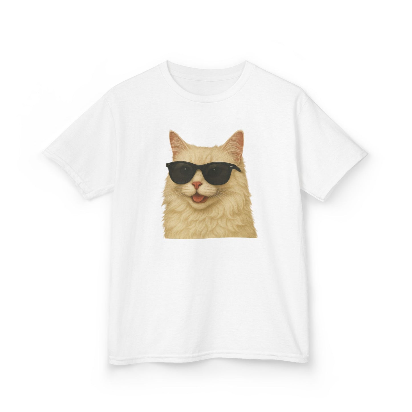 Cream Longhair Cat Wearing Sunglasses Kids Tee