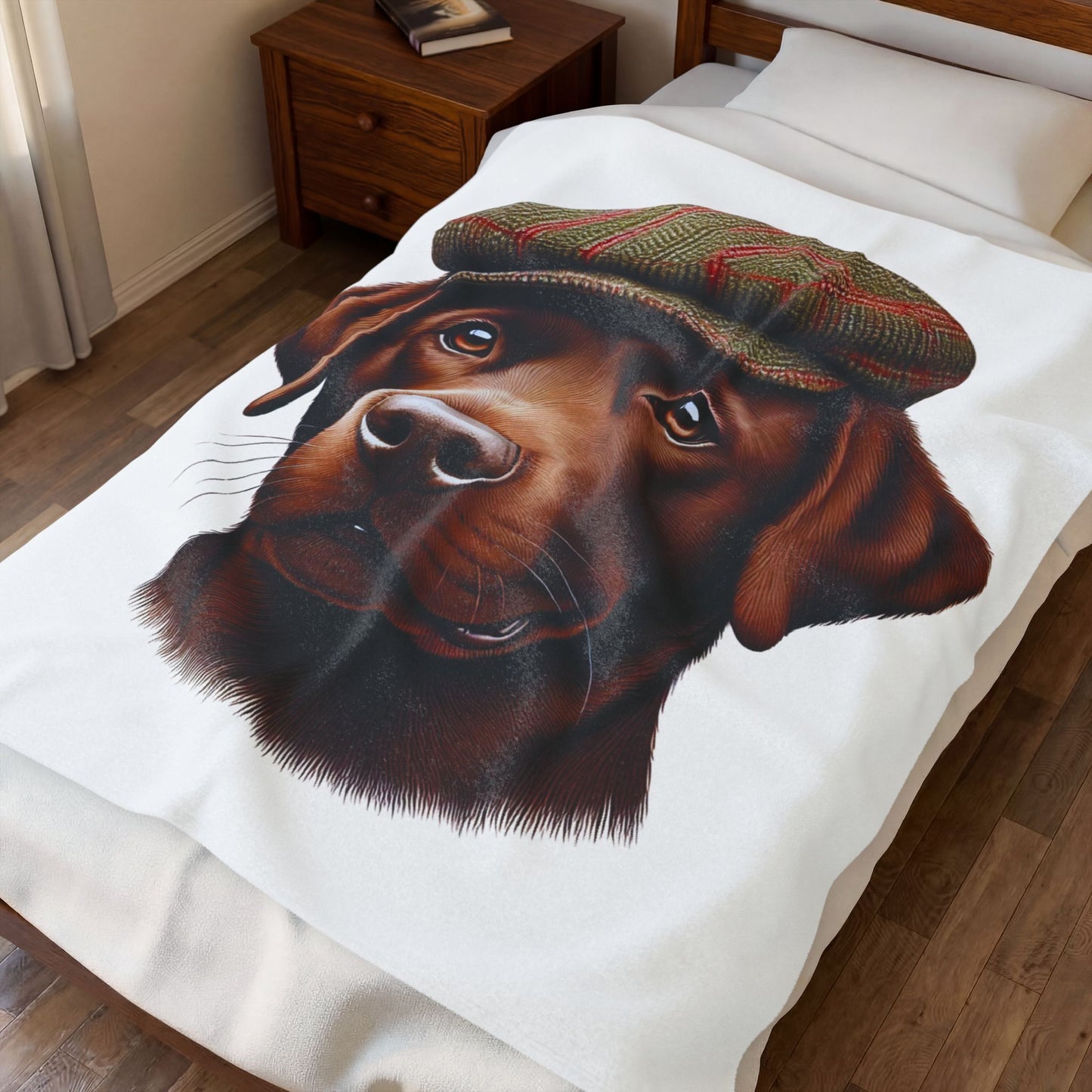 Labrador Wearing a Tweed Flat Cap - Sherpa Blanket