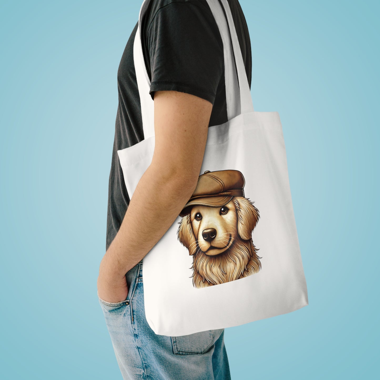 Golden Retriever Wearing a Newsboy Cap - Cotton Tote Bag