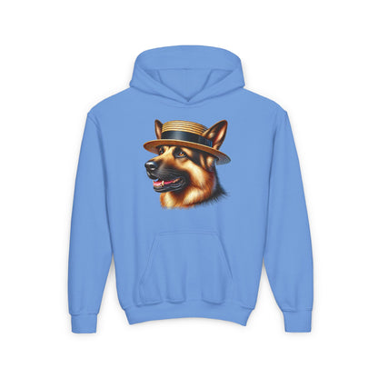 German Shepherd Boater Hat - Youth Hooded Sweatshirt - Too Cute Pets